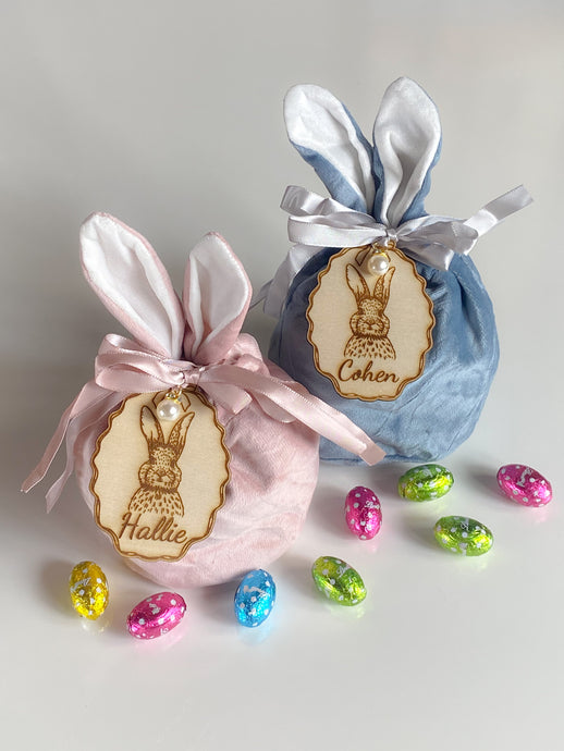 Velvet Bunny Gift Bag with Name Tag