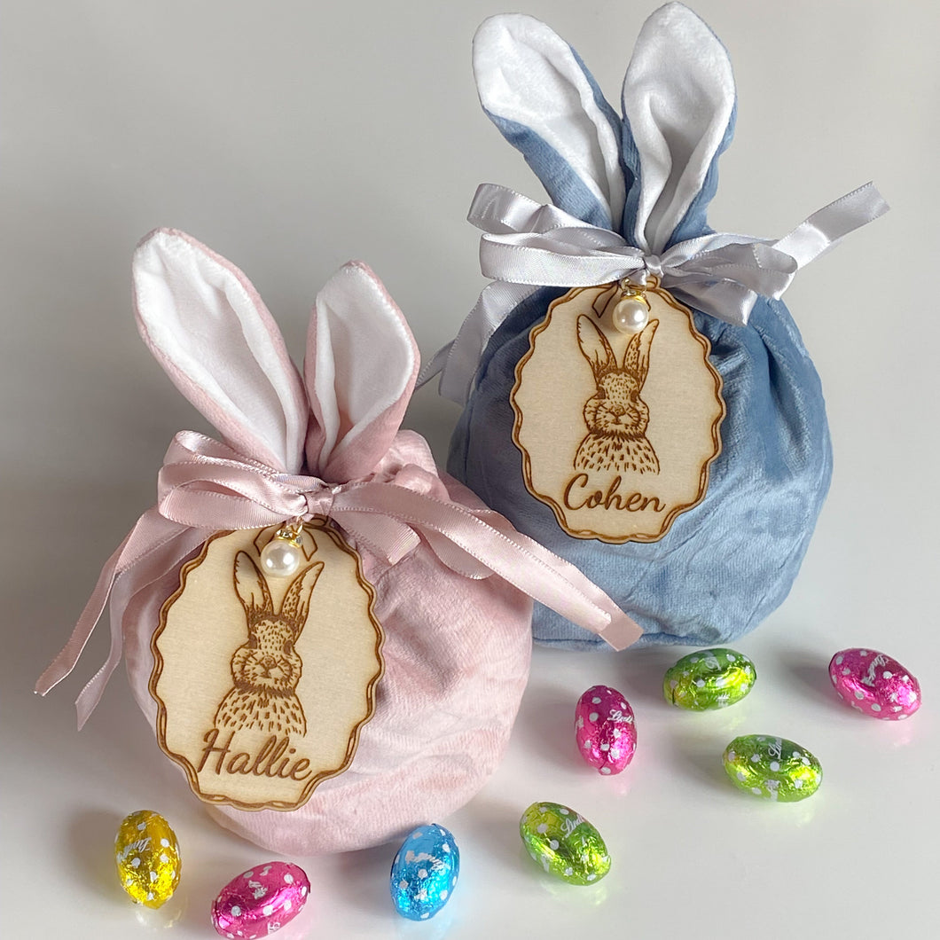 Velvet Bunny Gift Bag with Name Tag