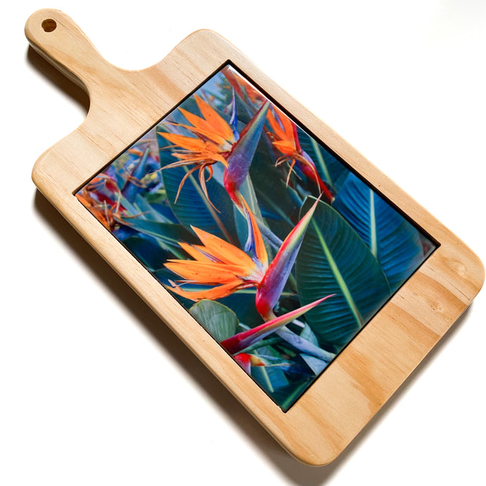 Serving Board with Ceramic Art Tile - Birds Of Paradise