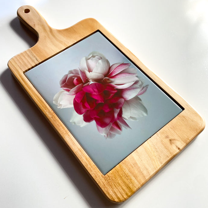 Serving Board with Ceramic Art Tile - Magnolia Blooms 2