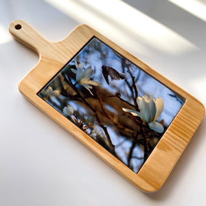 Serving Board with Ceramic Art Tile - Floral Fantail Fusion
