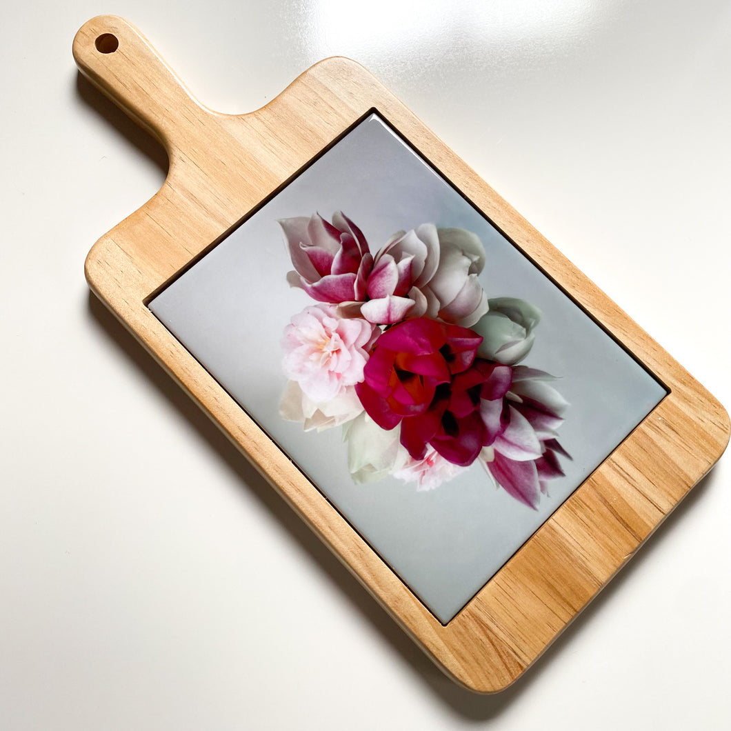 Serving Board with Ceramic Art Tile - Magnolia Blooms