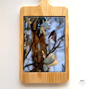 Serving Board with Ceramic Art Tile - Floral Fantail Fusion
