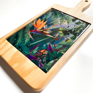 Serving Board with Ceramic Art Tile - Tropical Garden Paradise