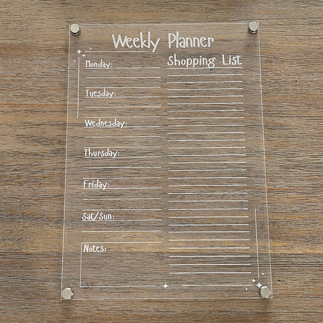 A4 Acrylic Weekly Planner With Shopping List