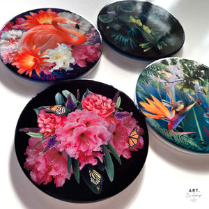 Ceramic Coaster Set of 4 - Tropical Garden Series (Circle)