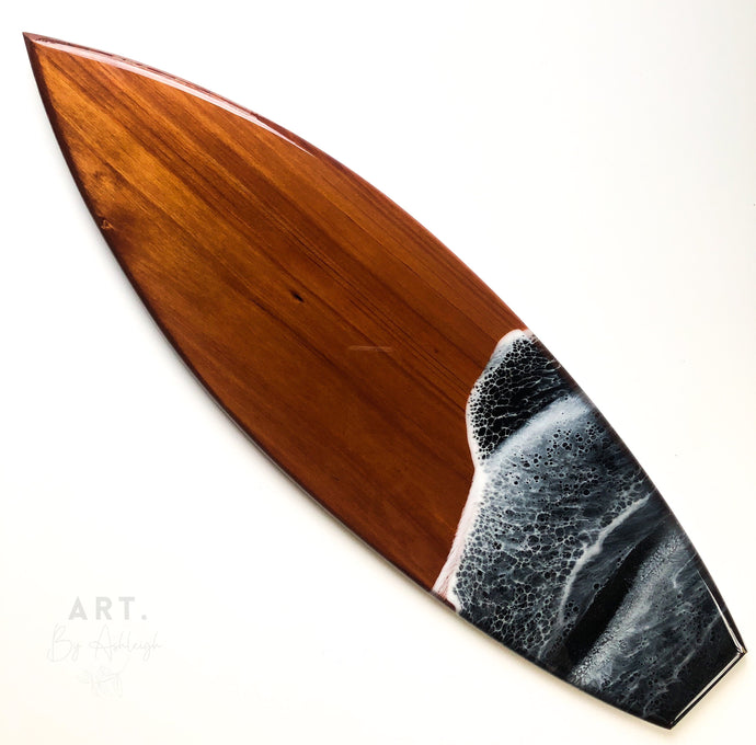 Med Wooden Surfboard Resin Art - Black Ocean