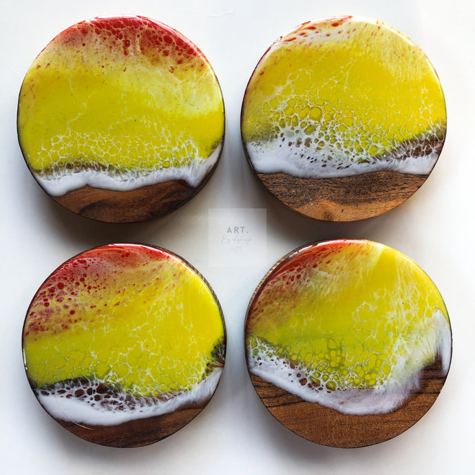 Ocean Wave Coasters Set of 4 - Red/Yellow