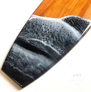 Med Wooden Surfboard Resin Art - Black Ocean